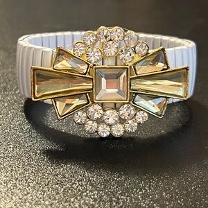 BCBG Le Piaget White Expandable Metal Link Rhinestone Wings Bracelet